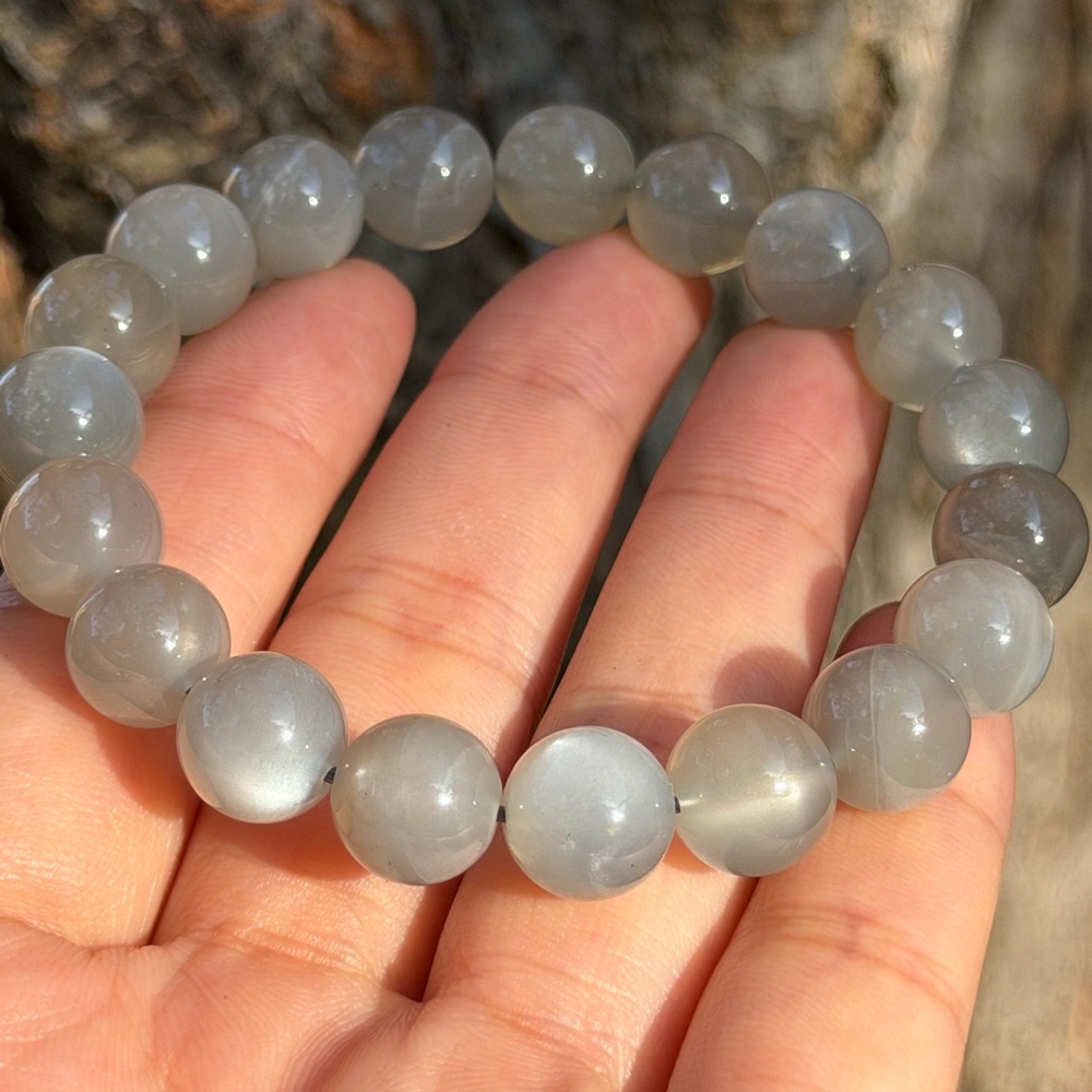 10.5mm stretchable gray moonstone‎ bracelet 0838